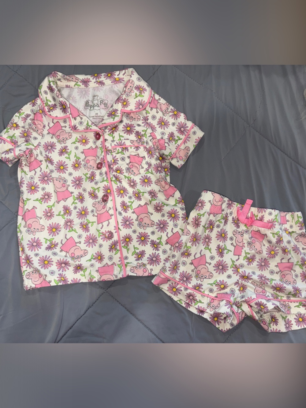 Peppa Pig Pink White Floral Short-Sleeve Pajama Set
